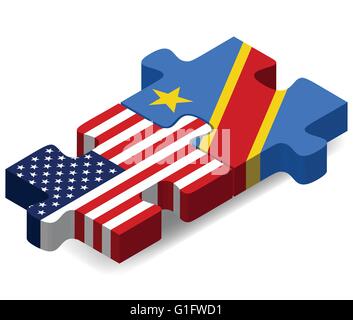 Vector Image - USA and Democratic Republic of the Congo Flags in puzzle  isolated on white background Stock Vector