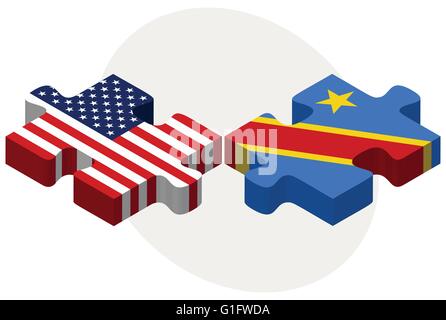 Vector Image - USA and Democratic Republic of the Congo Flags in puzzle  isolated on white background Stock Vector