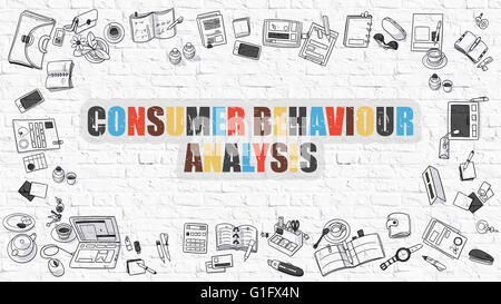 Multicolor Consumer Behaviour Analysis on White Brickwall. Stock Photo