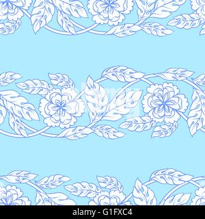 Vector seamless background with borders. Intricate ornament made of twisted flowers. Stock Vector