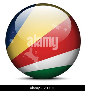 Vector Image - Map on flag button of Republic of Seychelles Stock Vector