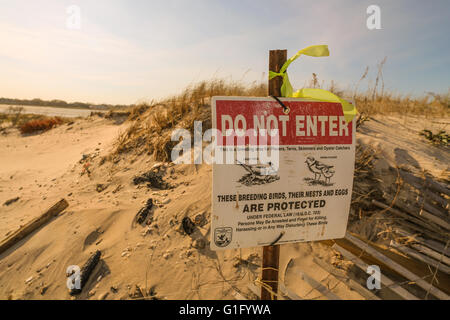 sign on Long Island beach Stock Photo