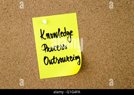 Knowledge Process Outsourcing written on yellow paper note pinned on cork board with white thumbtacks, copy space available Stock Photo