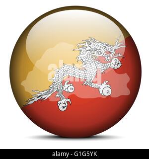 Vector Image - Map on flag button of Kingdom of Bhutan Stock Vector