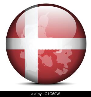 Vector Image - Map on flag button of Kingdom of Denmark Stock Vector