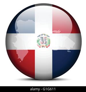 Vector Image - Map on flag button of Dominican Republic Stock Vector