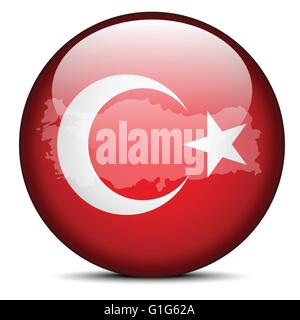 Vector Image - Map on flag button of Republic of Turkey Stock Vector