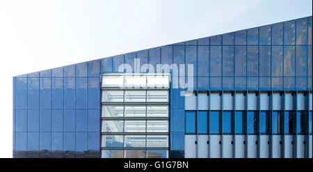 Detail of steel cladding and fenestration. Graphene Institute, University of Manchester, Manchester, United Kingdom. Architect: Stock Photo