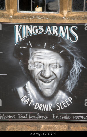 Kings Arms sign with Sid James face, Stow-on-the-Wold, Gloucestershire ...