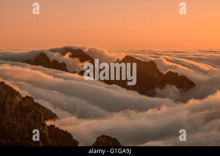 Above the clouds at sunset on Huangshan mountain in Anhui province, China Stock Photo