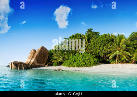 paradise on earth : anse source d'argent beach on la digue island in seychelles Stock Photo