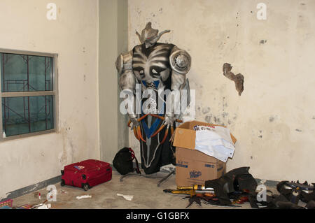 A Japanese character cosplay left in a warehouse during Japan Pop Fest in Makassar on May 7, 2016. The festival become a gatheri Stock Photo