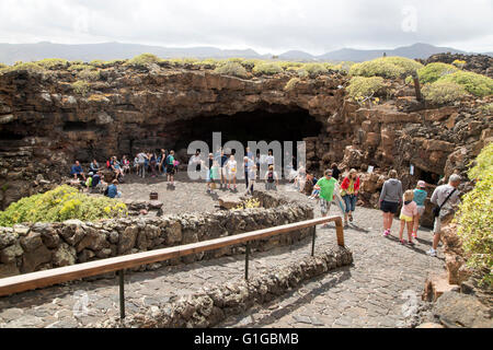 Cueva de Los Verdes, cave tourist attraction in lava pipe tunnel, Lanzarote, Canary Islands, Spain Stock Photo