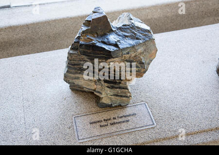 Complex  basal sedimentary rock sample from Fuerteventura, geology display Casa de los Volcanes volcanic centre, Lanzarote, Spain Stock Photo
