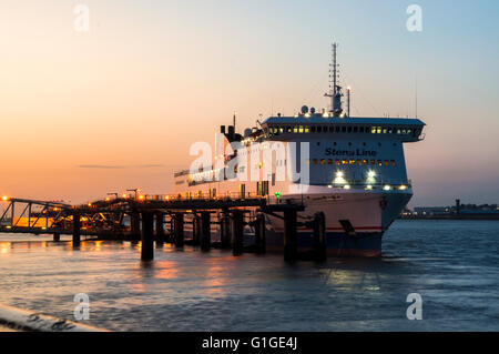 Stena Line ship in Birkenhead dock at sunset Stock Photo