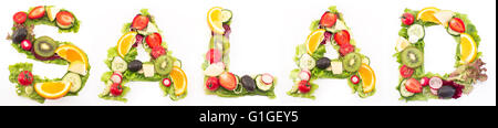 Word salad made of salad and fruits. Stock Photo