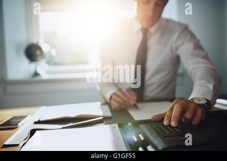 Business man working on documents, close up, lawyer accountant concept Stock Photo