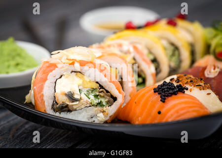 sushi roll raw makki fresh food seafood susi - stock image
