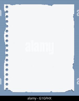 Ripped white blank notebook paper is on striped blue table surface Stock Vector