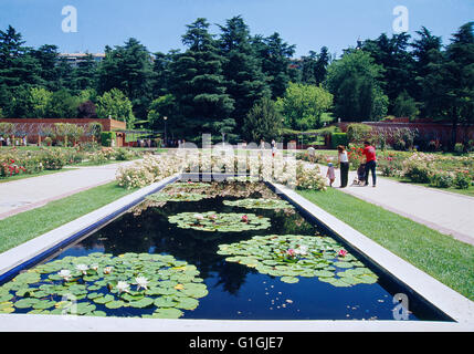 Pond in the rose garden. Oeste Park, Madrid, Spain. Stock Photo