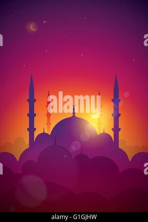 Vector landscape with mosque. Elements are layered separately in vector file. Stock Vector