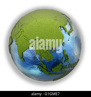 Southeast Asia on 3D model of planet Earth with black oily oceans and ...