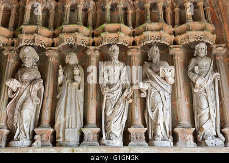 Carvings inside the porch of church, Guimiliau, Finistere, Brittany, France, Europe Stock Photo