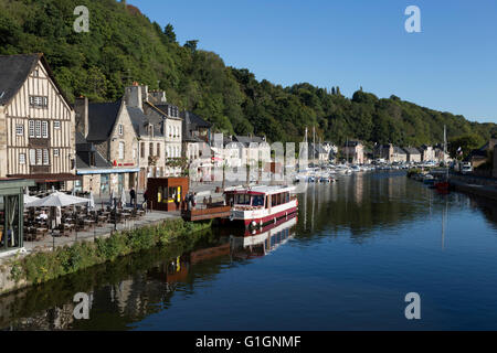 The port and River Rance, Dinan, Cotes d'Armor, Brittany, France, Europe Stock Photo