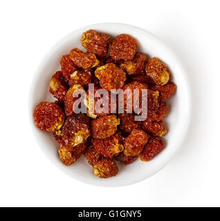 Bowl of physalis berries isolated on white background, top view Stock Photo