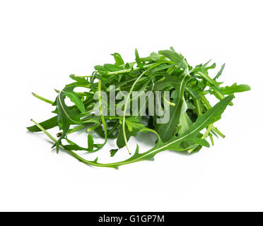 Fresh organic arugula leaves heap isolated Stock Photo