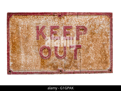 Isolated Rusty Keep Out Sign On A White Background Stock Photo