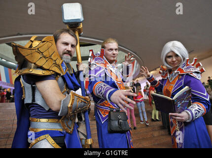 Kiev, Ukraine. 14th May, 2016. Cosplayers pose for a photo at the festival ''Kyiv Comic Con'' in Kiev, Ukraine, 14 May, 2016. The festival of fans comics, cosplay, film and TV series runs from 14 to 15 May. © Serg Glovny/ZUMA Wire/Alamy Live News Stock Photo