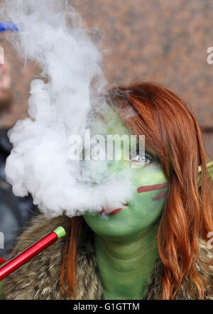Kiev, Ukraine. 14th May, 2016. A cosplayer smoking at the festival ''Kyiv Comic Con'' in Kiev, Ukraine, 14 May, 2016. The festival of fans comics, cosplay, film and TV series runs from 14 to 15 May. © Serg Glovny/ZUMA Wire/Alamy Live News Stock Photo
