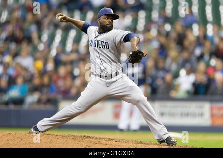 May 14, 2016: San Diego Padres relief pitcher Fernando Rodney #56 delivers a pitch in the Major League Baseball game between the Milwaukee Brewers and the San Diego Padres at Miller Park in Milwaukee, WI. John Fisher/CSM Stock Photo