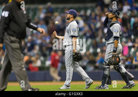 May 14, 2016: The Padres win in 8-7 in 13 innings of the Major League Baseball game between the Milwaukee Brewers and the San Diego Padres at Miller Park in Milwaukee, WI. John Fisher/CSM Stock Photo