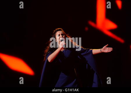 Jamala representing Ukraine with «1944» performs during the First Dress Rehearsal of the 61st annual Eurovision Song Contest (ESC) in Stockholm, Sweden, 13 May 2016. The Grand Final will take place on 14 May. Photo: Britta Pedersen/dpa Stock Photo