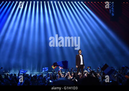 Amir representing France with 'J'ai cherche' during the First Dress Rehearsal of the 61st annual Eurovision Song Contest (ESC) in Stockholm, Sweden, 13 May 2016. The Grand Final will take place on 14 May. Photo: Britta Pedersen/dpa Stock Photo