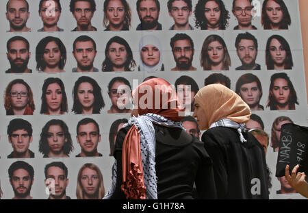 Jerusalem. 15th May, 2016. Pro-Palestinian demonstrators attend a rally marking al-Nakba day outside Tel Aviv University, Israel on May 15, 2016. The Palestinians all over the world and in the Palestinian territories in particular marked on Sunday 68 years for al-Nakba (Catastrophe) Day, or the day when the state of Israel was created, where they insisted on the right of return to their homes in their towns and villages. © Gil Cohen Magen/Xinhua/Alamy Live News Stock Photo
