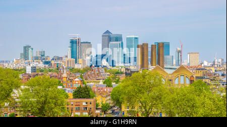 View of Canary Wharf from Greenwich hill of London, England, UK Stock Photo