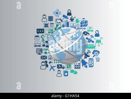 Online communication concept in a digital world via the internet Stock Vector