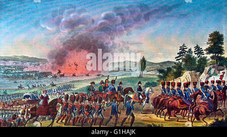 Retreat of Napoleon on October 19, 1813, showing the explosion of the bridge, Battle of Liepsig Stock Photo