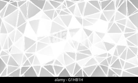 Gray triangular mosaic with white outlines. Wide monochrome vector background with an irregular mesh of connected angular shapes. Stock Vector