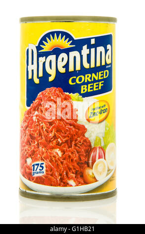 Winneconne, WI - 15 May 2016: Can of Argentina corned beef on an isolated background Stock Photo