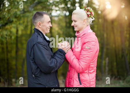 The guy and the girl on walk Stock Photo