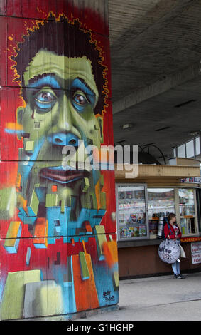 Murals at the central bus station in Bratislava Stock Photo