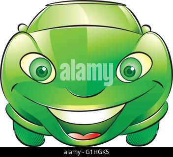 vector illustration of a green smiling cute car Stock Vector