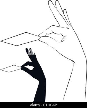 Man hand holding a blank card vector illustration- continuous line ...