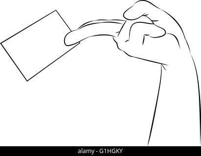 vector illustration of hand holding blank business card in line art mode Stock Vector