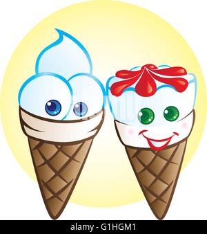 Vector illustration of happy ice cream cartoon mascots Stock Vector