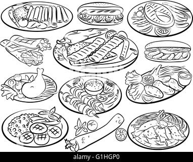 Vector illustration of kebab collection in line art mode Stock Vector
